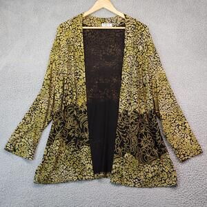 Cardigan Jacket 1X Black Gold Floral Open Front Vikki Vi vtg